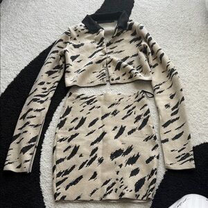 Beige and Black Abstract Print Knit Two-Piece Set - Women